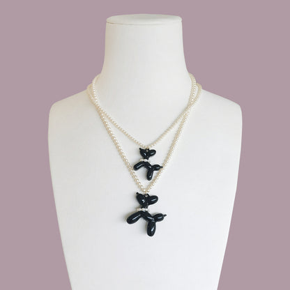 Black Porcelain Balloon Doggie Pearl Necklace