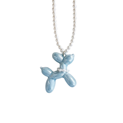 Baby Blue Porcelain Balloon Doggie Pearl Necklace