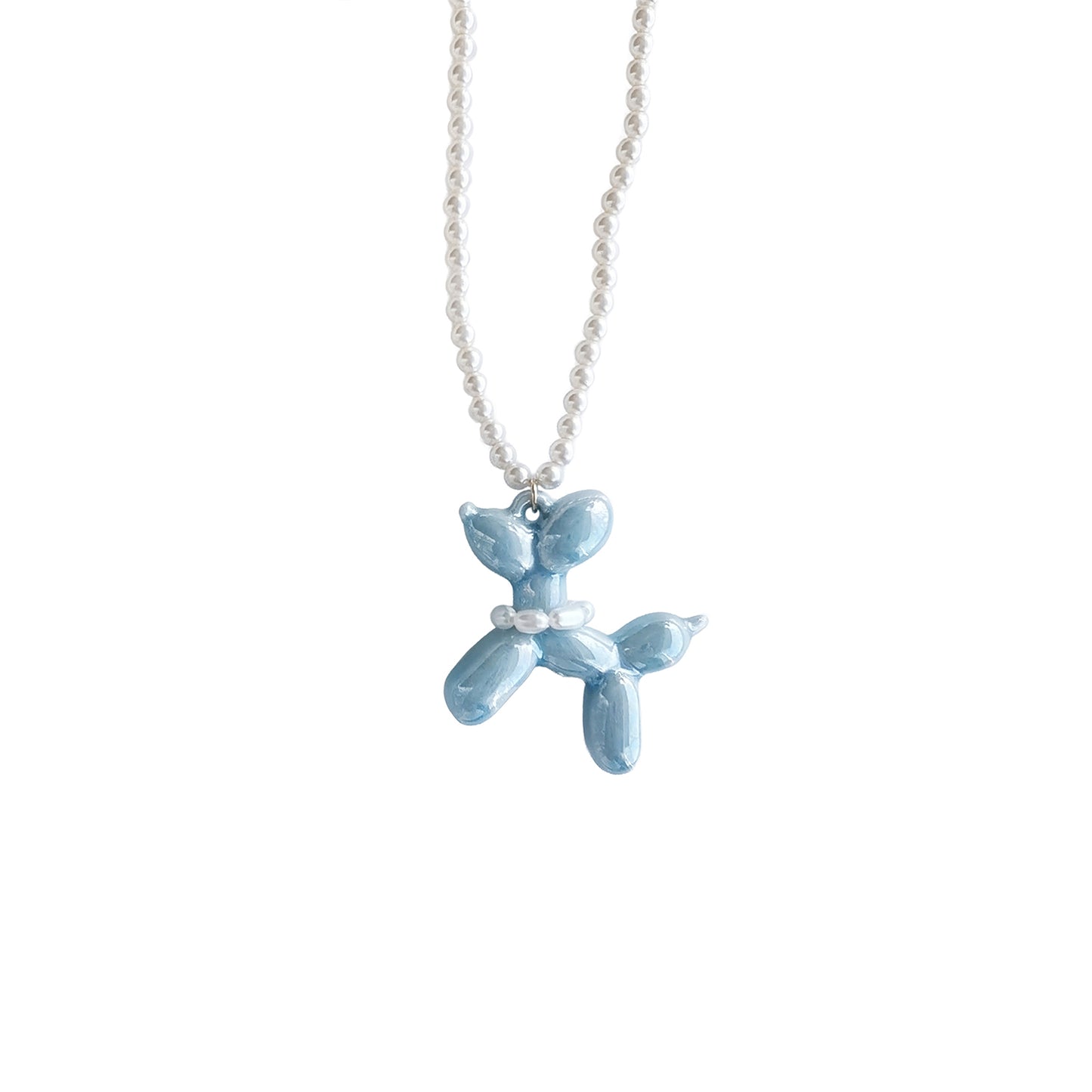 Baby Blue Porcelain Balloon Doggie Pearl Necklace