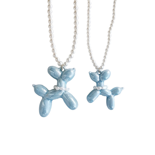 Baby Blue Porcelain Balloon Doggie Pearl Necklace