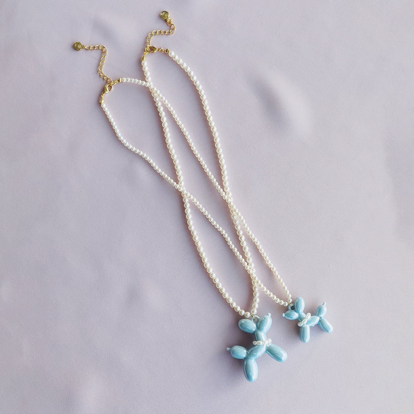 Baby Blue Porcelain Balloon Doggie Pearl Necklace