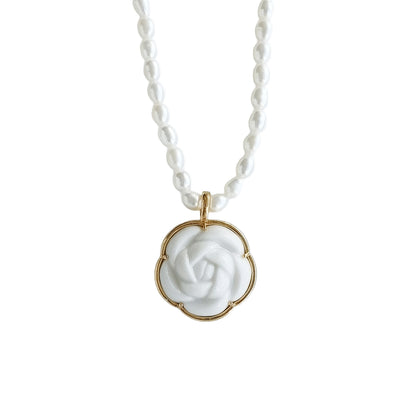 Porcelain Camellia Pearl Necklace