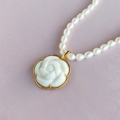 Porcelain Camellia Pearl Necklace