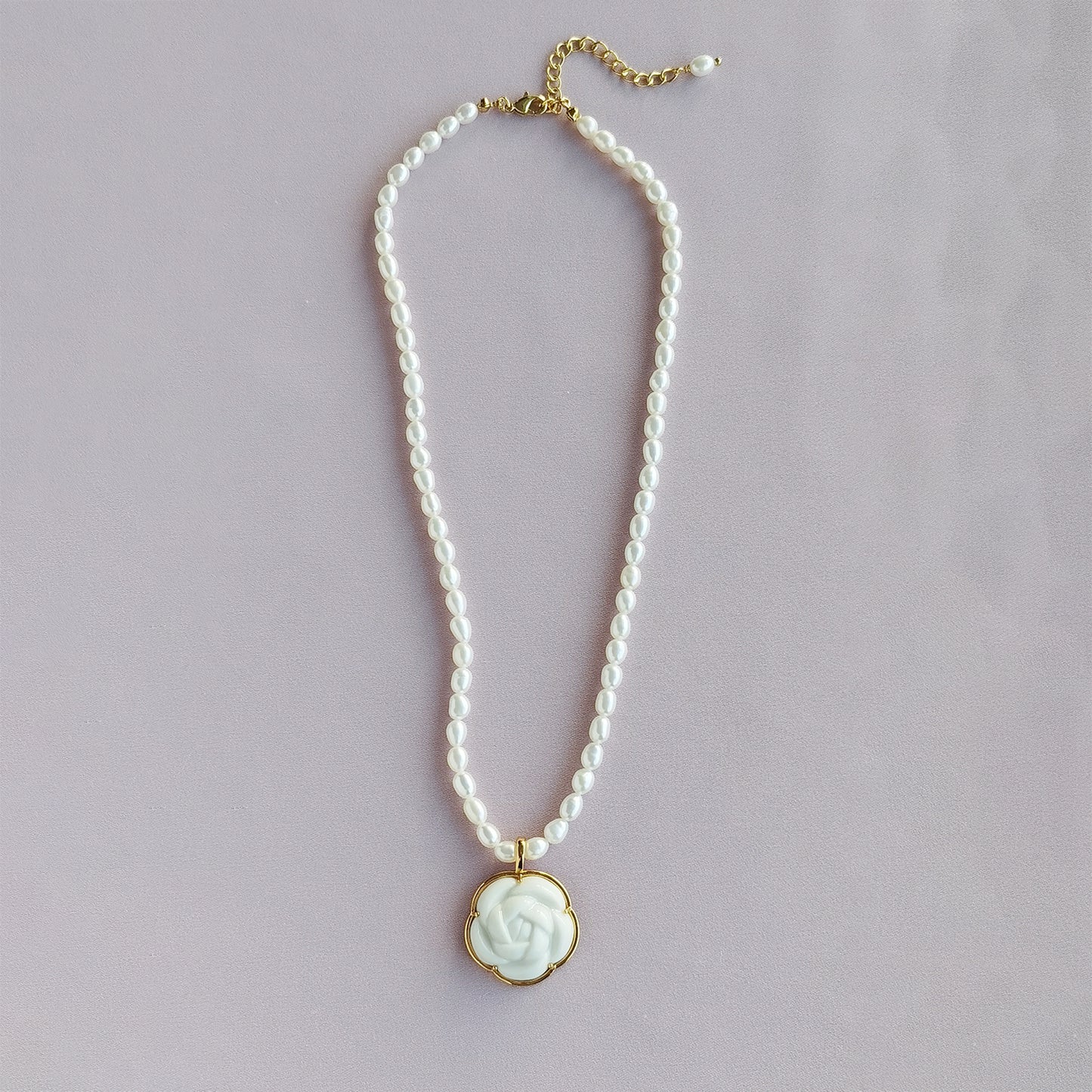 Porcelain Camellia Pearl Necklace