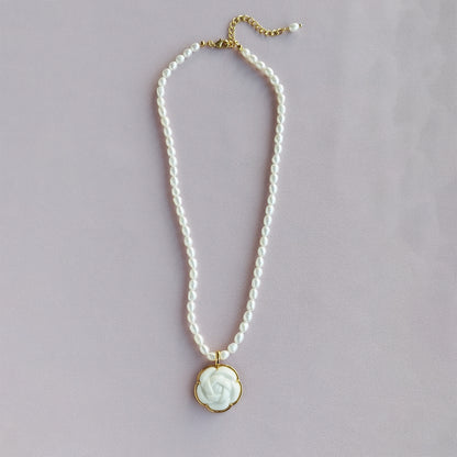 Porcelain Camellia Pearl Necklace