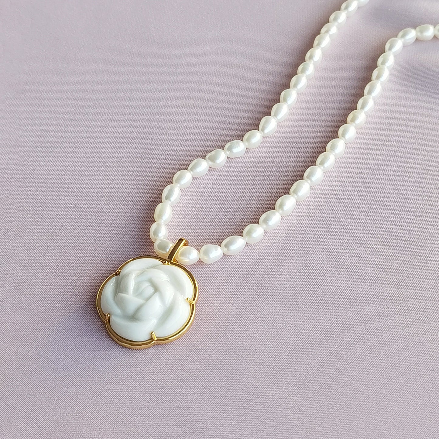 Porcelain Camellia Pearl Necklace