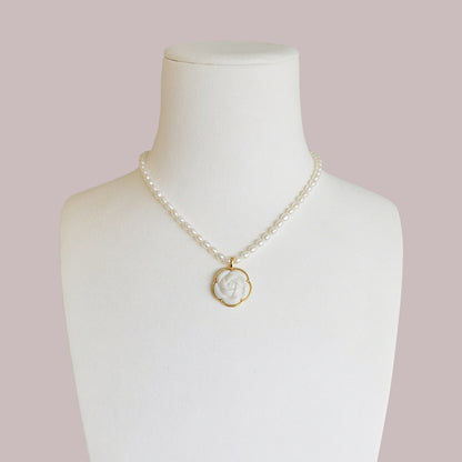 Porcelain Camellia Pearl Necklace