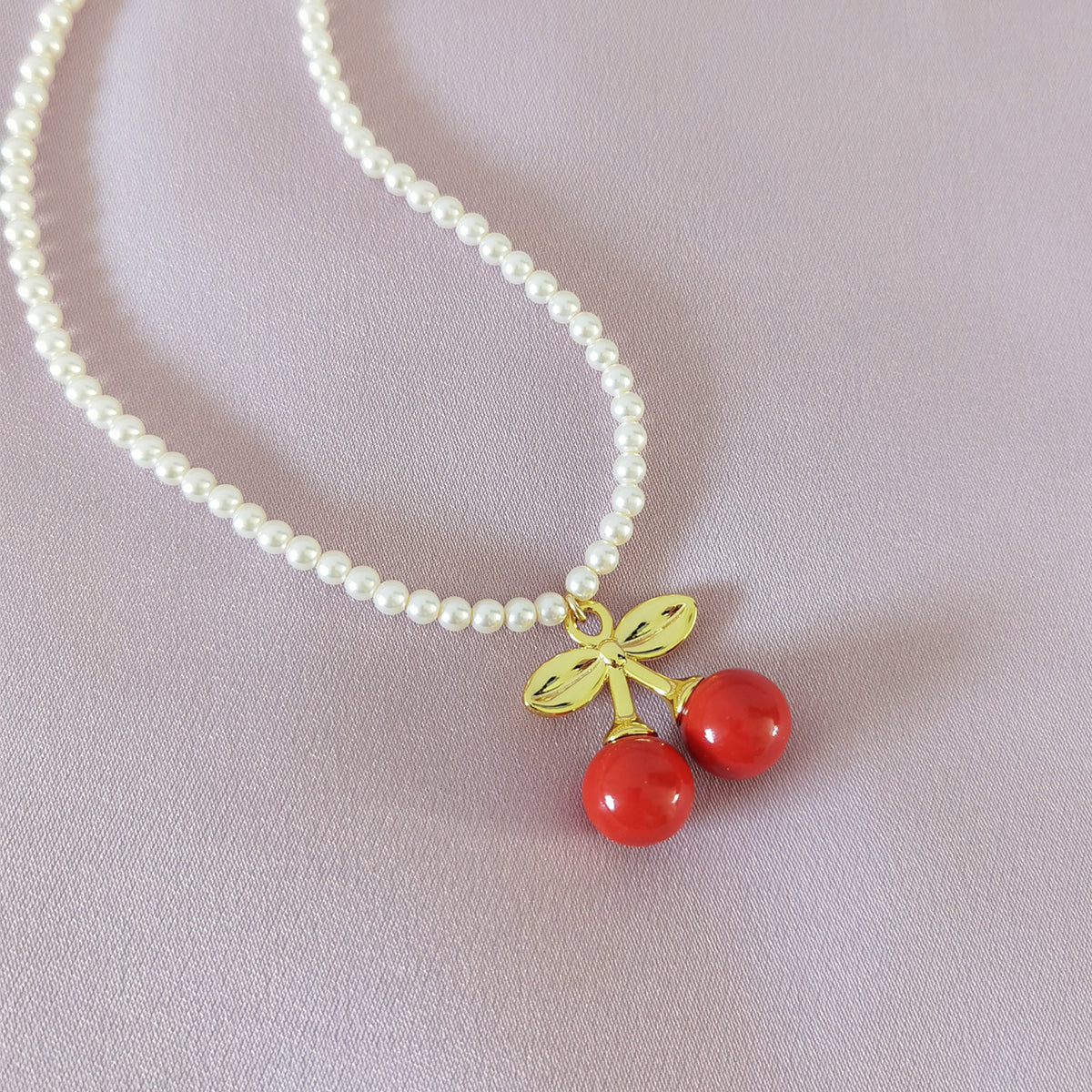 Mini Porcelain Cherry Pearl Necklace