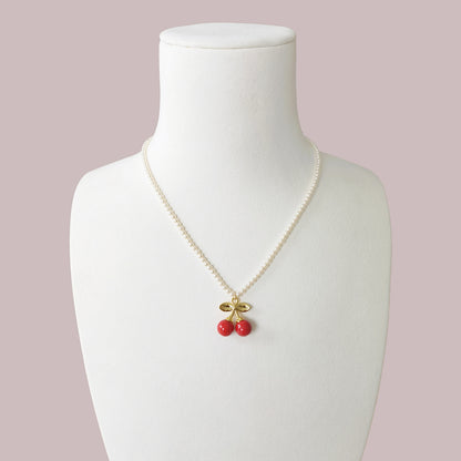 Mini Porcelain Cherry Pearl Necklace