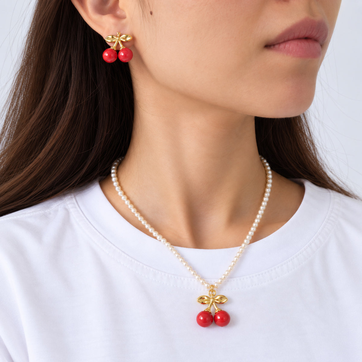 Mini Porcelain Cherry Pearl Necklace