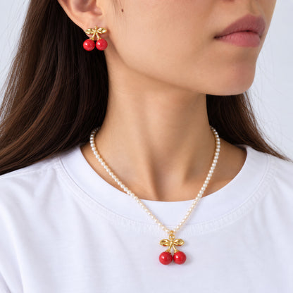 Mini Porcelain Cherry Pearl Necklace