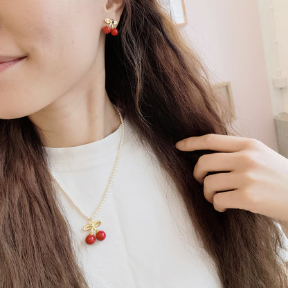Mini Porcelain Cherry Pearl Necklace