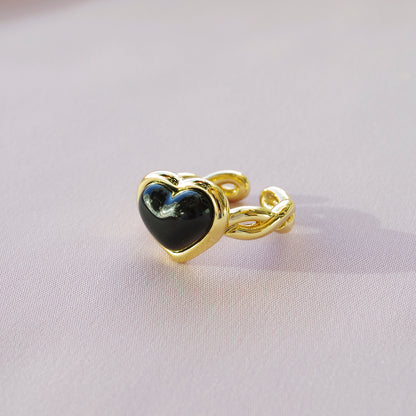 Porcelain Black Heart Braided Ring
