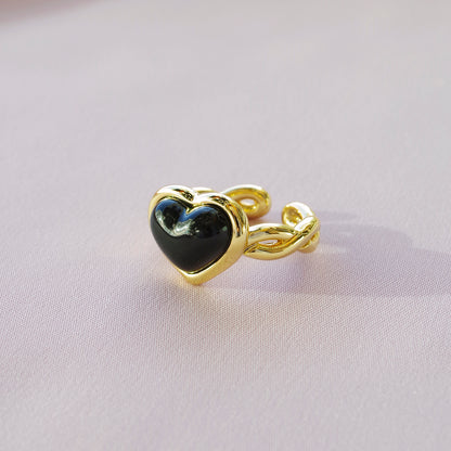 Porcelain Black Heart Braided Ring