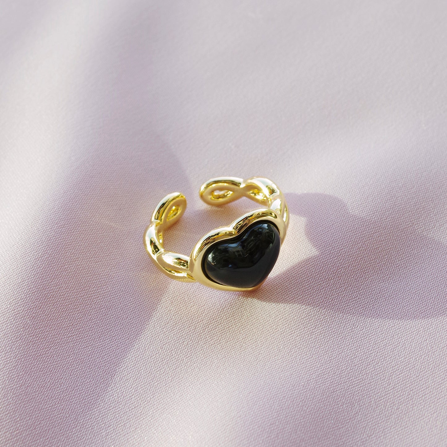 Porcelain Black Heart Braided Ring