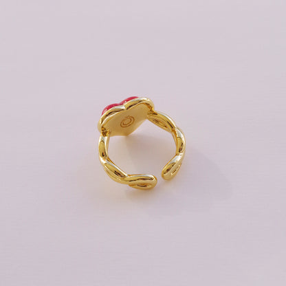 Porcelain Red Heart Braided Ring