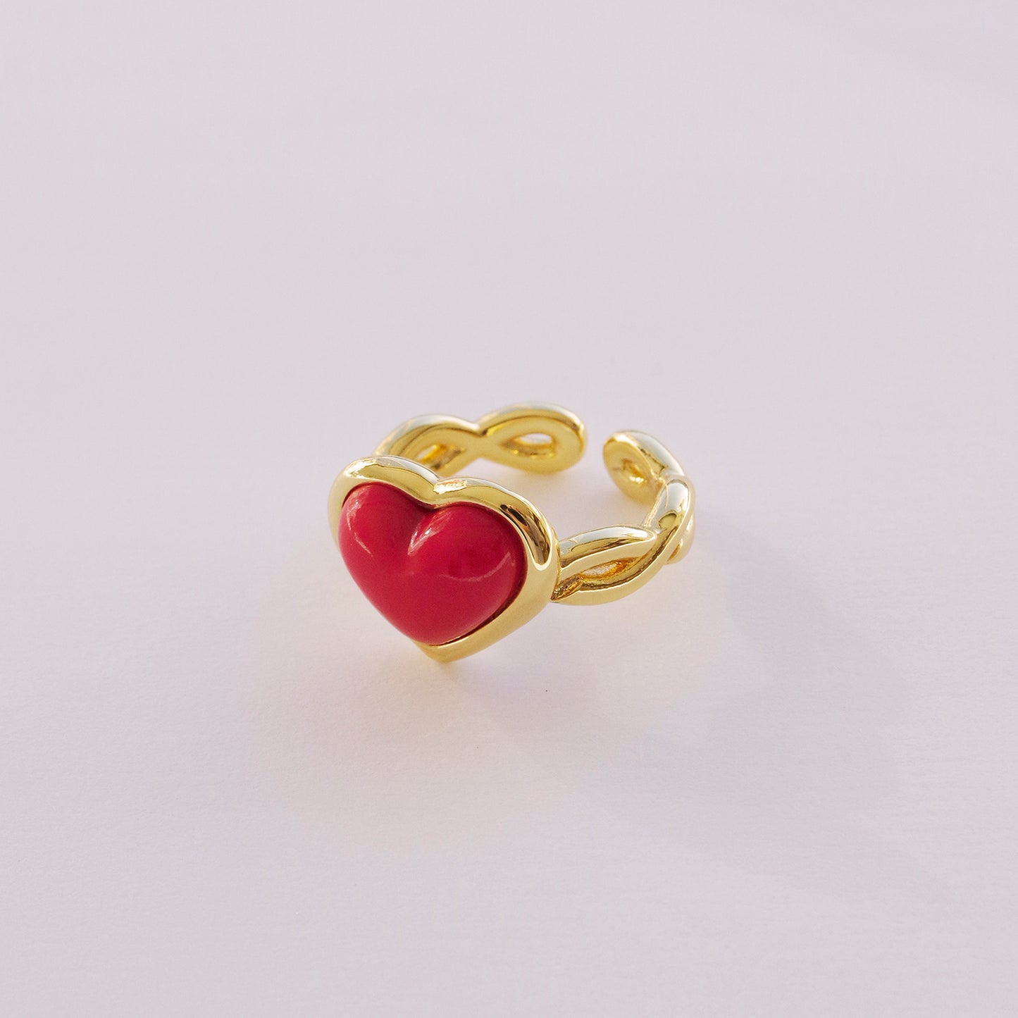 Porcelain Red Heart Braided Ring