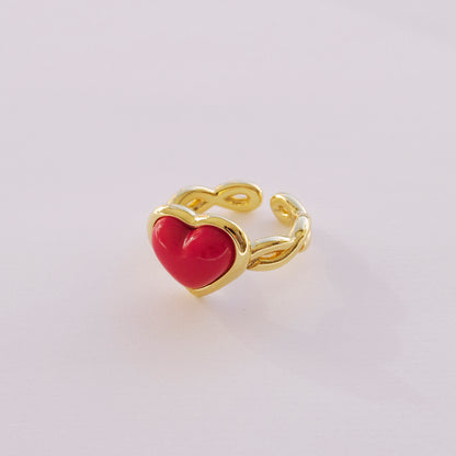 Porcelain Red Heart Braided Ring