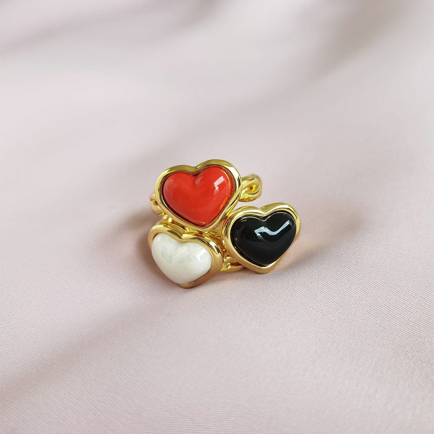 Porcelain Pearly White Heart Braided Ring