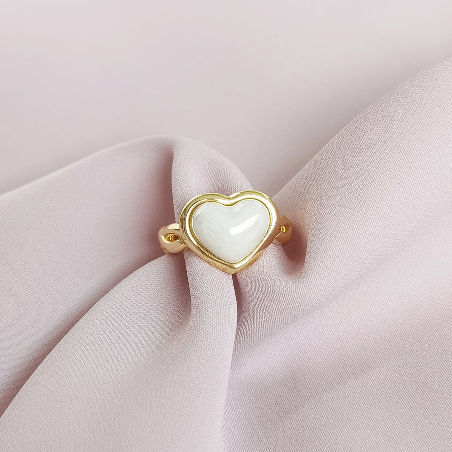 Porcelain Pearly White Heart Braided Ring