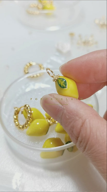 Mini Porcelain Lemon Hoop Earrings