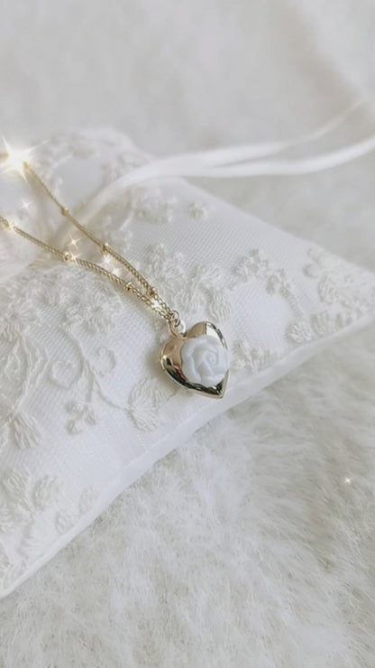 Mini Camellia Heart Locket Necklace