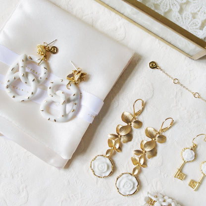 Golden Rose And Salted Porcelain Pretzel Earrings