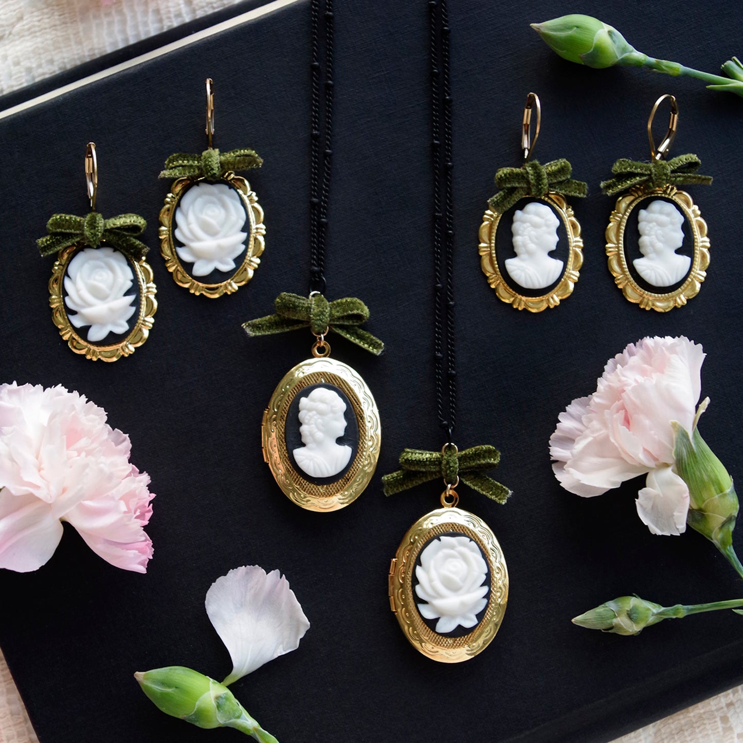 Dark Romance Rose Oval Porcelain Cameo Earrings