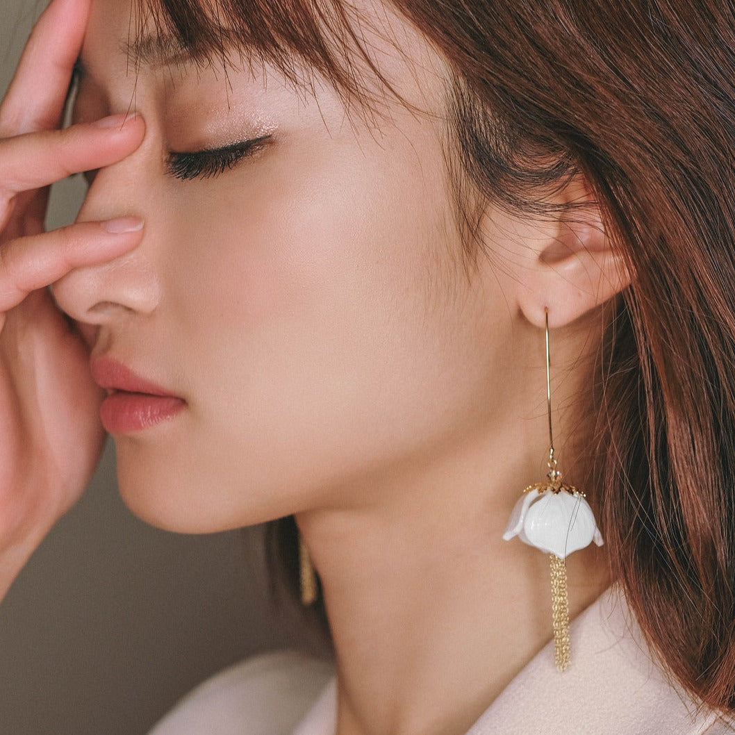 Porcelain Snowdrop Flower Tassel Earrings