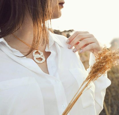 Golden Salted Porcelain Pretzel Pendant Necklace