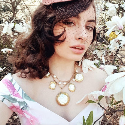 Porcelain Floral Lockets Statement Necklace
