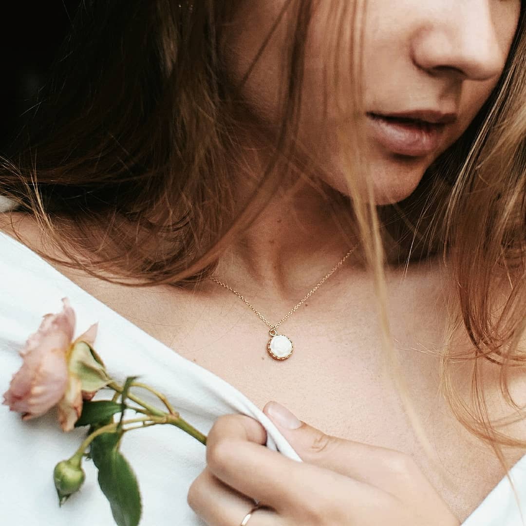 Mini Porcelain Rose Charm Gold-Filled Necklace