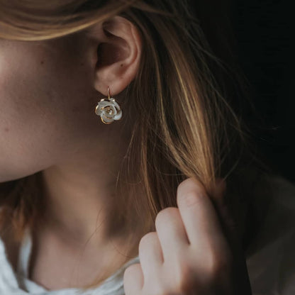 Golden White Cloud Rose Hook Earrings