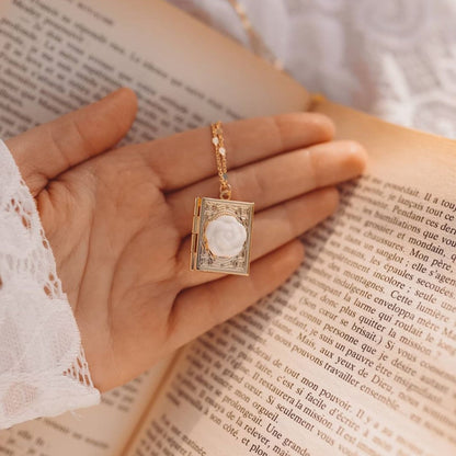 Porcelain Camellia Book Locket Necklace