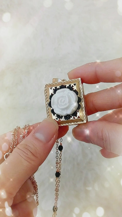 Vintage Style Porcelain Moonlight Rose Locket Necklace
