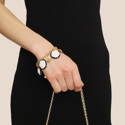 Porcelain Camellias And Golden Leaves Bracelet