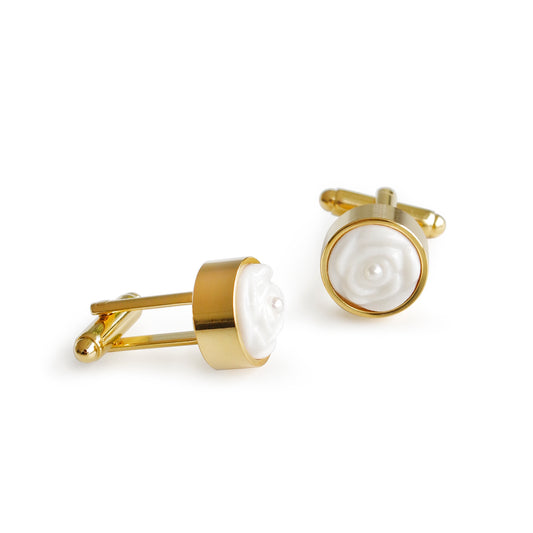 Porcelain Rose With Pearl Cufflinks