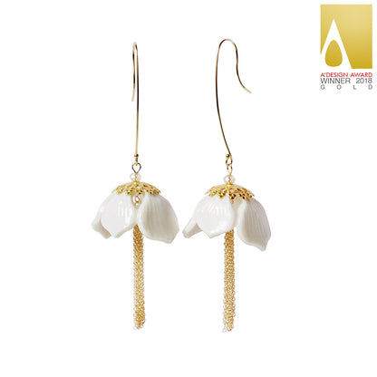 Porcelain Snowdrop Flower Tassel Earrings