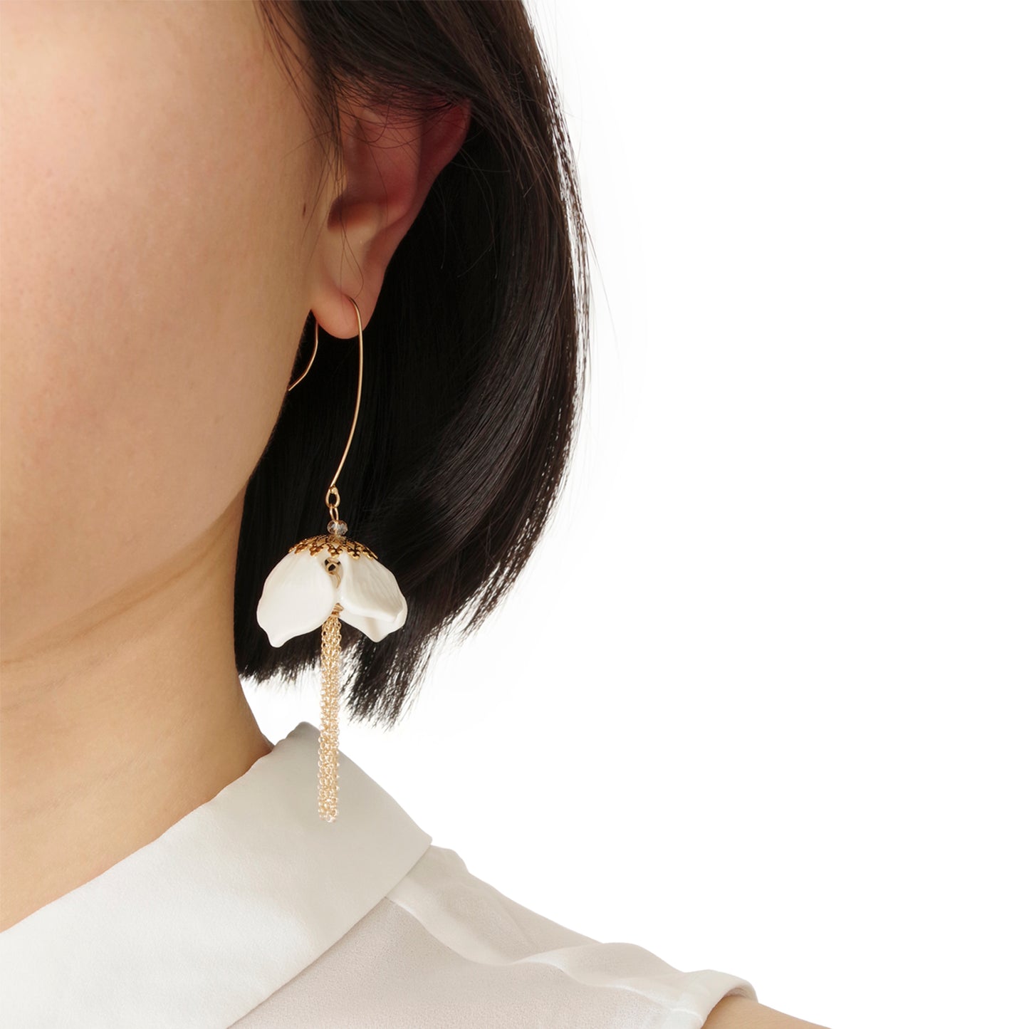 Porcelain Snowdrop Flower Tassel Earrings