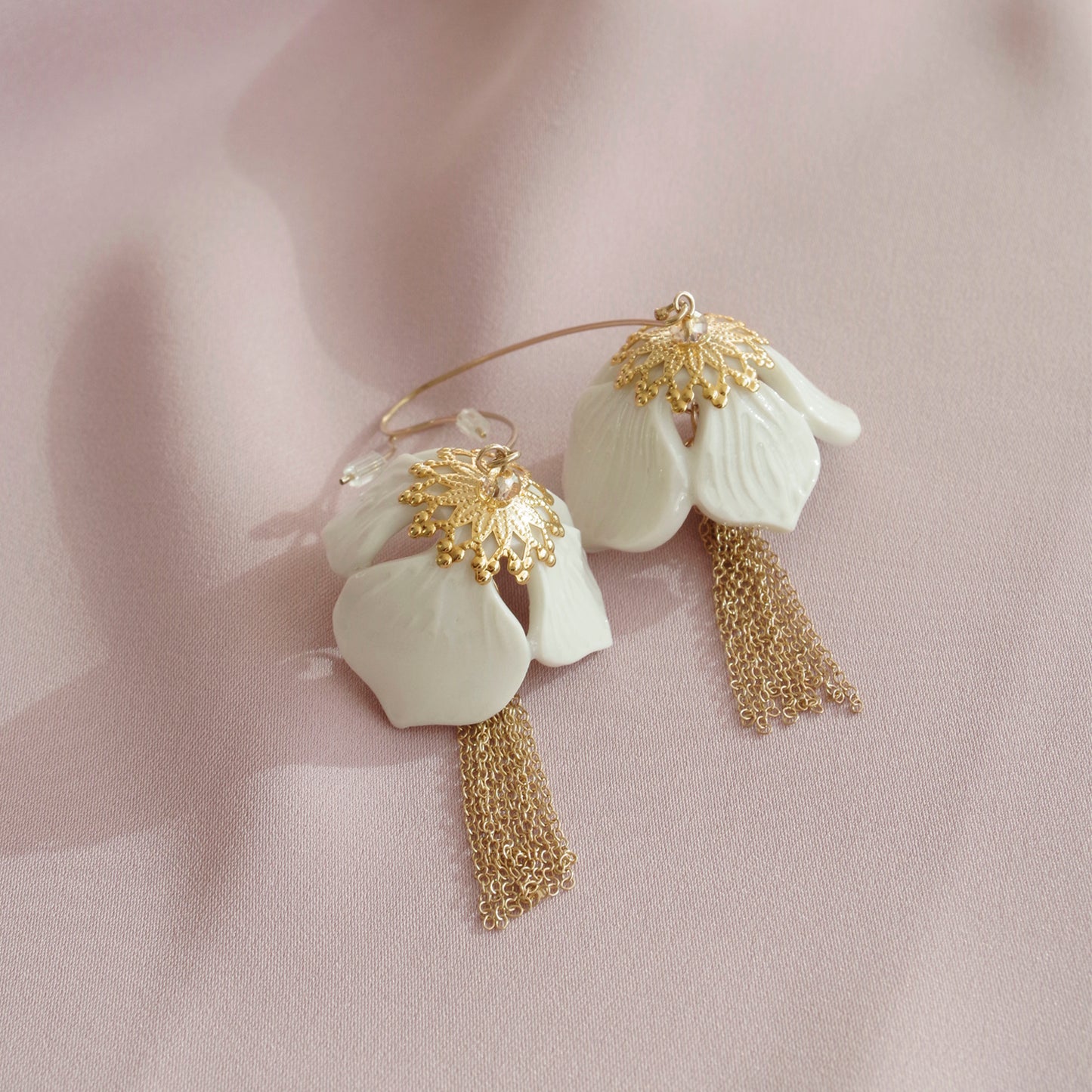Porcelain Snowdrop Flower Tassel Earrings