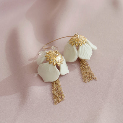 Porcelain Snowdrop Flower Tassel Earrings