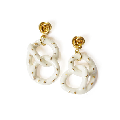 Golden Rose And Salted Porcelain Pretzel Earrings