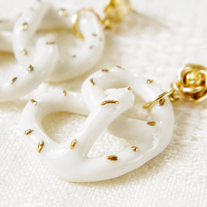Golden Rose And Salted Porcelain Pretzel Earrings