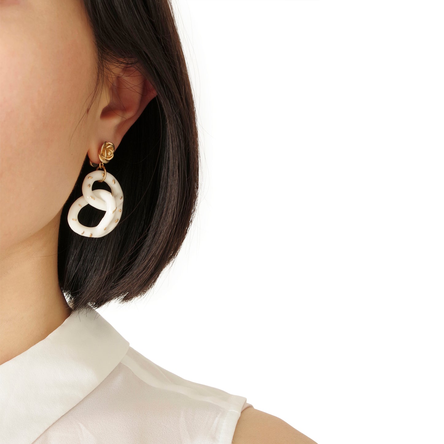 Golden Rose And Salted Porcelain Pretzel Earrings