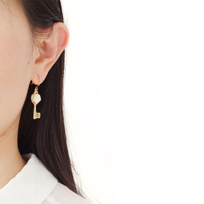 Porcelain Camellia Golden Key Earrings