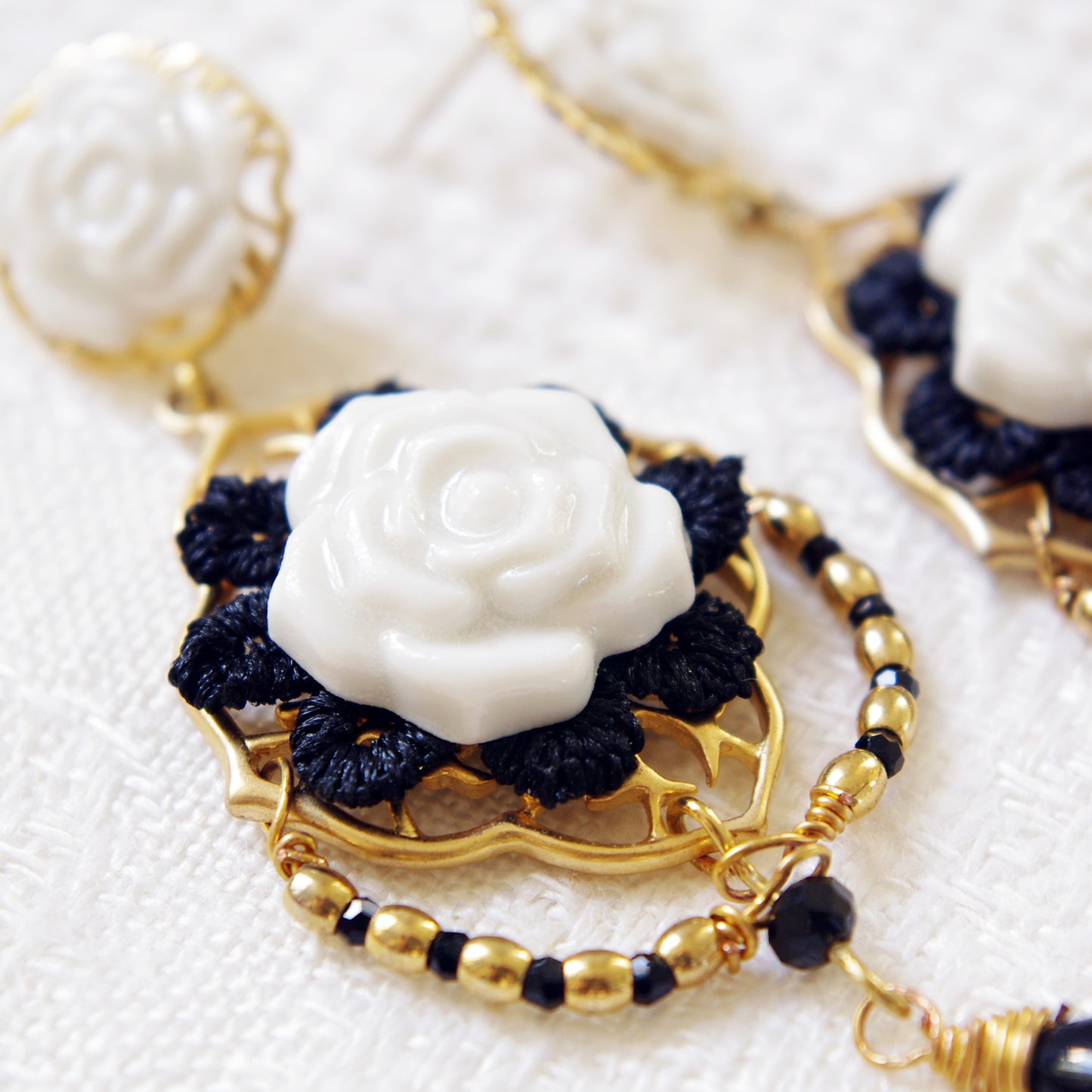 Classic Baroque Porcelain Rose Statement Earrings