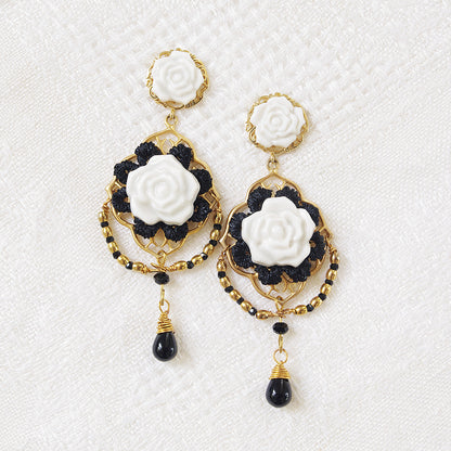 Classic Baroque Porcelain Rose Statement Earrings