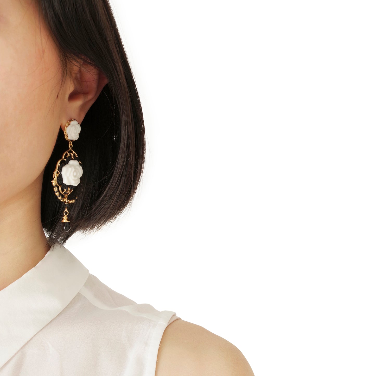 Classic Baroque Porcelain Rose Statement Earrings