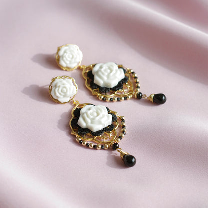 Classic Baroque Porcelain Rose Statement Earrings