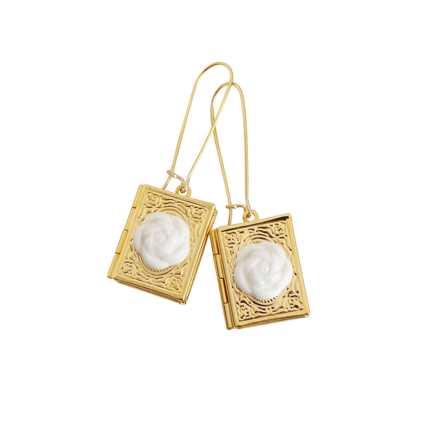 Porcelain Camellia Book Locket Earrings